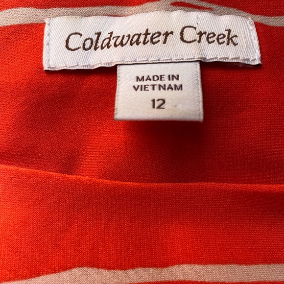 Coldwater Creek Midi Dress Womens 12 Orange Cream Cap Sleeve with a Tie Waist - Picture 3 of 5